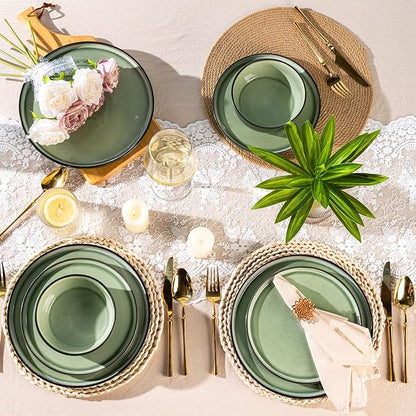 AmorArc Stoneware Dinnerware Sets,Round Reactive Glaze Plates and Bowls Set,Highly Chip and Crack Resistant | Dishwasher & Microwave Safe Dishes Set,Service for 4 (12pc)