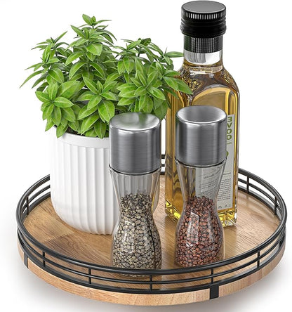 9" Oak Wood Lazy Susan Turntable Organizer