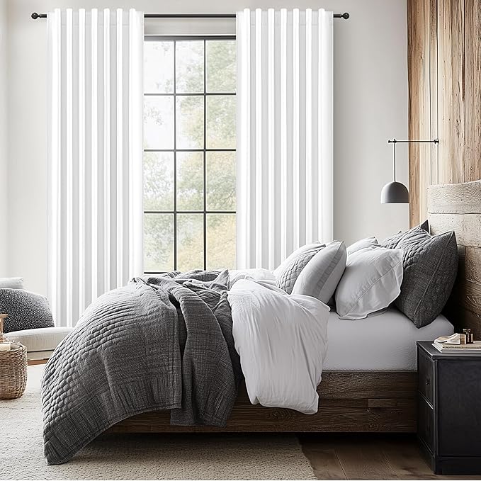 Solid White Blackout Linen Curtains 96 Inches Long