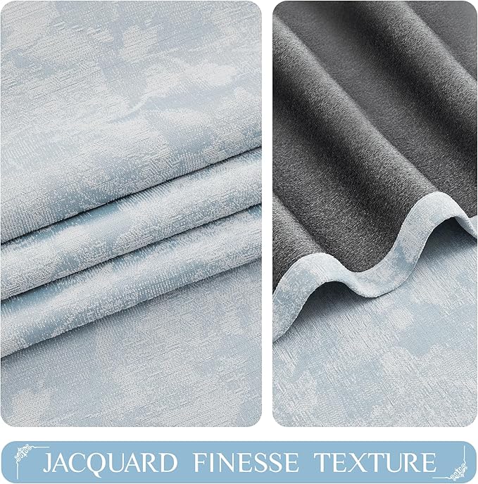 Beauoop Blue Floral Jacquard Blackout Curtains 84 Inches Long