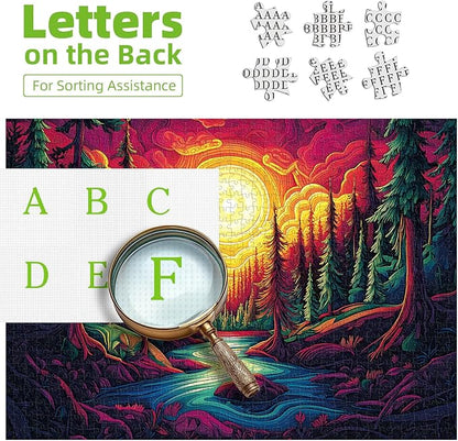 Forest Landscape Jigsaw Puzzles for Adults 1000 Pieces Sunset Scene River Tree Puzzle Challenging Difficult Puzzles Nature Art Family Challenging Funny Puzzle Perfect for Game Nights (27.5"X19.6")