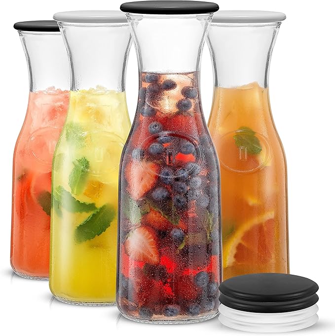 JoyJolt Glass Carafe with Lid, Iced Tea, Milk – Dishwasher Safe Beverage Drink