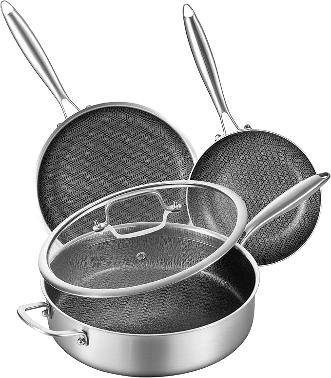 LOLYKITCH 6 QT Tri-Ply Stainless Steel Non Stick Sauté Pan