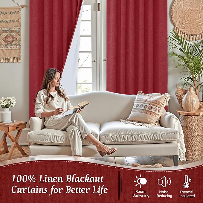 LAMIT Linen Full Blackout Window Curtains