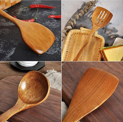Wooden Spatula, Slotted Turner, Soup Ladle, Long Handle Utensils Set, Handmade