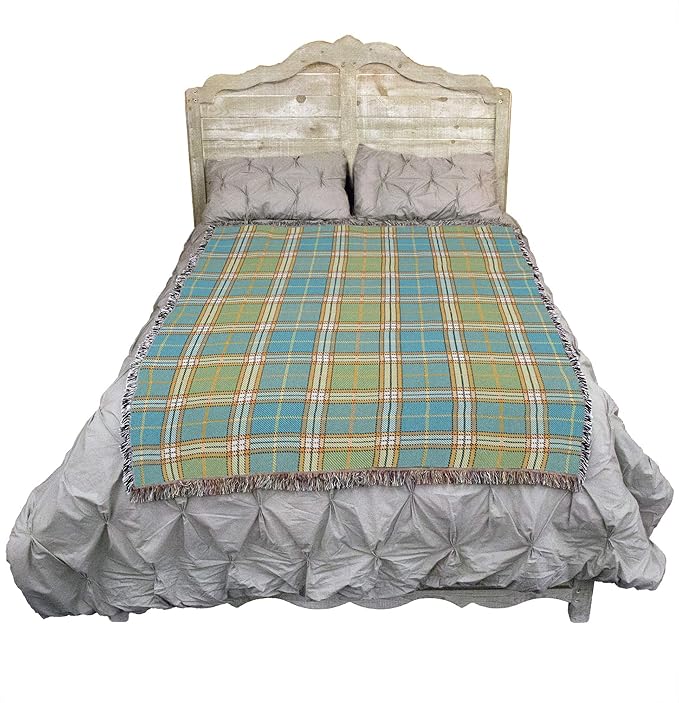 Pure Country Weavers Plaid Blanket Freshwater - Patterns Gift Tapestry Throw Woven from Cotton - Made in The USA (72x54)