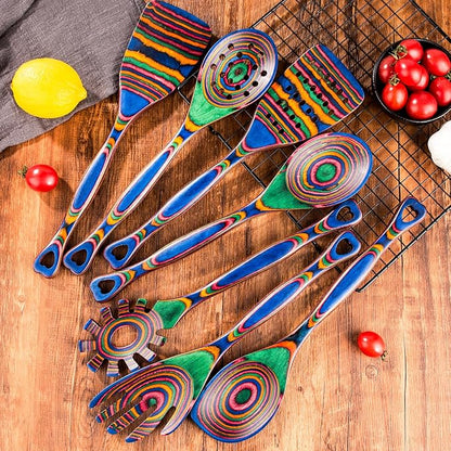 Gudamaye Pakkawood 7-Piece Wooden Cooking Utensils, Wooden Spoons