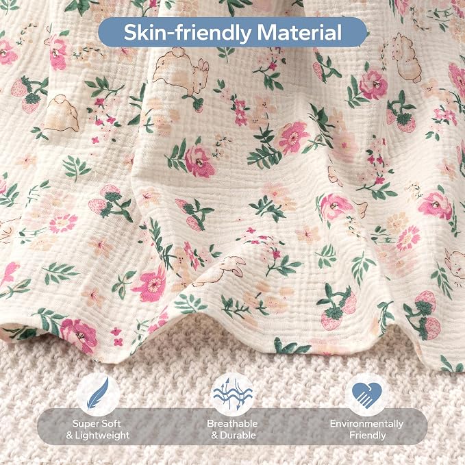 SERAPHY 100% Muslin Cotton Car Seat Covers for Babies, Universal Baby Car Seat Cover, Breathable Muslin Carseat Cover Canopies for Boys and Girls, Soft Infant Car Seat Cover for Summer — Rabbits