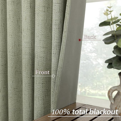 KOUFALL Linen Blackout Curtains 63 Inch Length