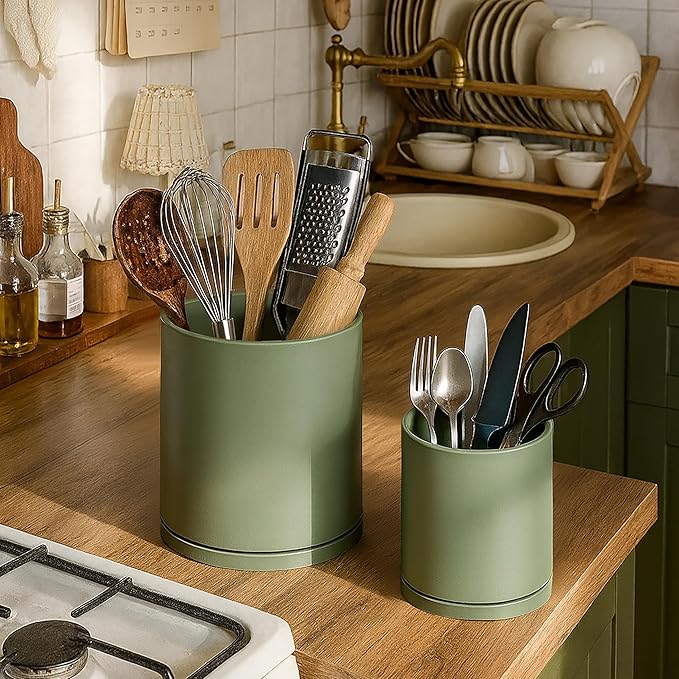 D'vine Dev 360° Rotating Utensil Holder Set – 7.2"+5" Kitchen Utensil Crocks