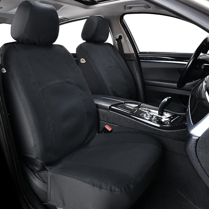Coverado Car Seat Covers Front, Canvas Universal Seat Covers for Cars, 2-Pack Car Seat Cushions, Auto Seats Protectors for Kids & Dogs, Driver Seat Covers Fit for Most Vehicles Trucks SUVs/Black