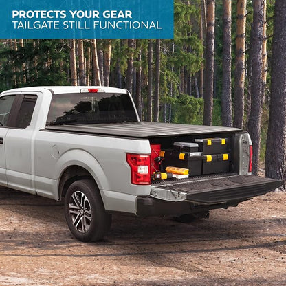 MotorBox Soft Roll-Up Truck Tonneau Cover for Chevy Silverado 1500 / GMC Sierra 1500 (2014-2018) with 6.6 ft Bed Length, All-Weather Retractable Truck Bed Cover with Black Flag Graphic