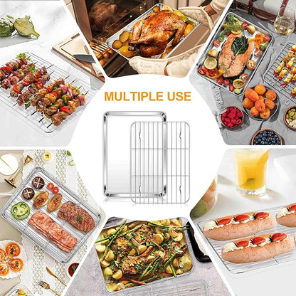 Homikit Quarter Sheet with Rack, 9x13 Stainless Steel Baking Pan with Wire