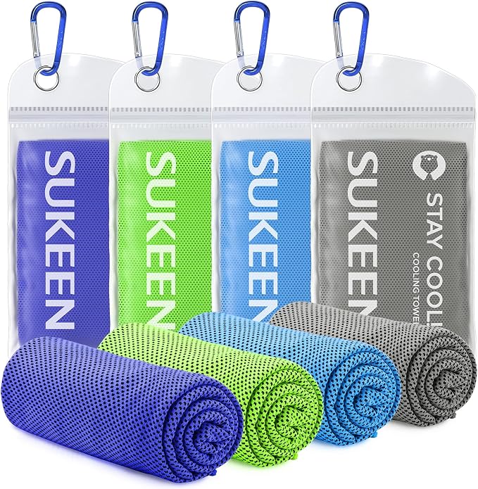 Sukeen [4 Pack Cooling Towel (40"x12"),Ice Towel,Soft Breathable Chilly Towel,Microfiber Towel for Yoga,Sport,Running,Gym,Workout,Camping,Fitness,Workout & More Activities