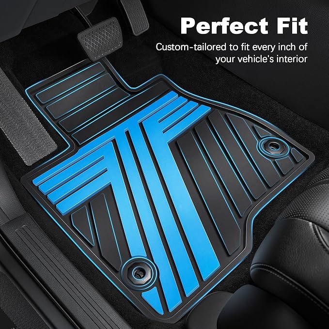 Floor Mats Fit for Honda HRV 2016 2017 2018 2019 2020 2021 2022, All Weather Custom Fit HR-V Rubber Floor Liner Accessories, 1st & 2nd Row, Black & Blue