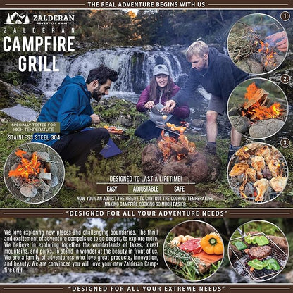Campfire Grill ??Small, Lightweight 304 Stainless Steel Cooking Grate for Camping, Hiking, Backpacking ??Portable Campfire Cooking Grill for 1?? People