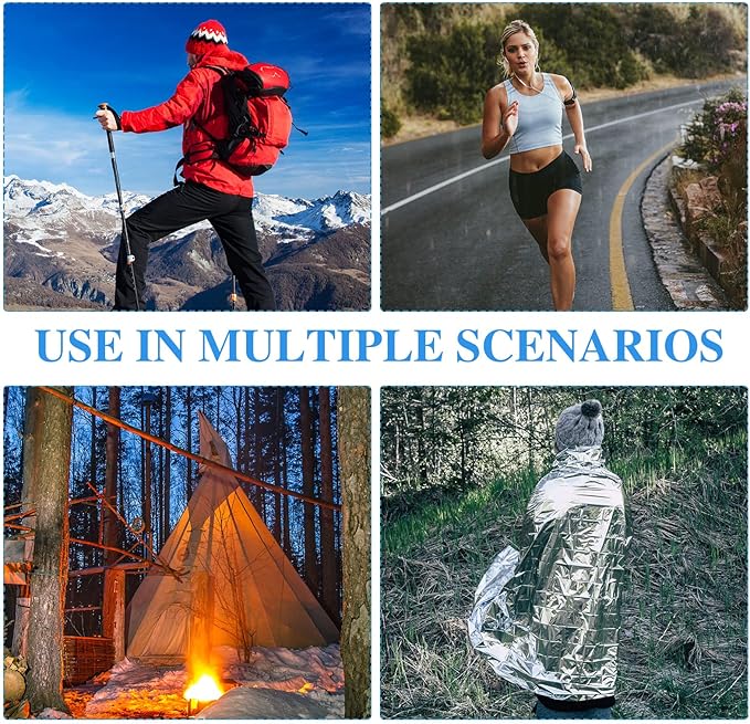 Macarrie 75 Pack Emergency Foil Thermal Blankets - Silver Foil Survival Blanket Space Blanket Kit for Outdoors, Camping, Hiking, Homeless, First Aid