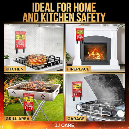 JJ CARE Fire Blanket ??7 Packs with Hooks and Gloves ??40??x 40??Fire Blankets Emergency for Home and Kitchen, High Heat Resistant and Flame Protection for Kitchen, Car, Office, Camping & Home Safety