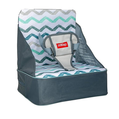 Nuby Easy Go Booster Seat - Travel Booster Seat for Babies and Toddlers - Holds Up to 35 Pounds - 9+ Months - Gray Chevron