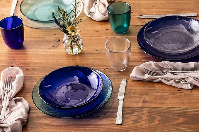 Fortessa Los Cabos 4-Piece Glass Dinner Plate Set – 10.5", Cobalt Blue