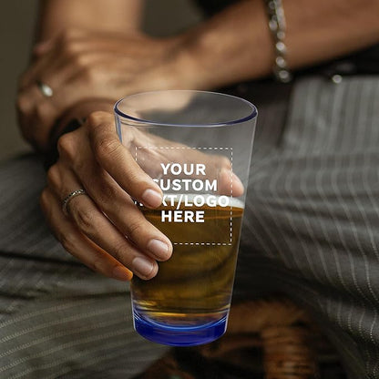 Custom Libbey Pint Glass 16 oz. Set of 10, Personalized Bulk Pack - Beer Glasses, Heavy Duty Drinkware - Blue