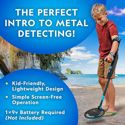 National Geographic Starter Metal Detector Kit for Kids - Kids Metal Detector with 7.4" Waterproof Coil & Trowel, Lightweight Gold Detector, Beach Detecting, Gift for Boys & Girls