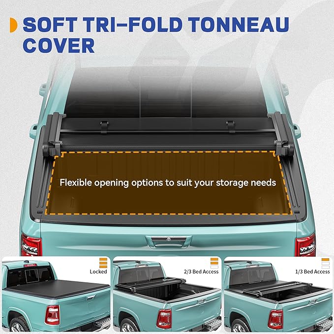 Soft Tri-Fold Truck Bed Tonneau Cover Fit for 2015-2022 Chevy Colorado/GMC Canyon 6.2 ft Bed