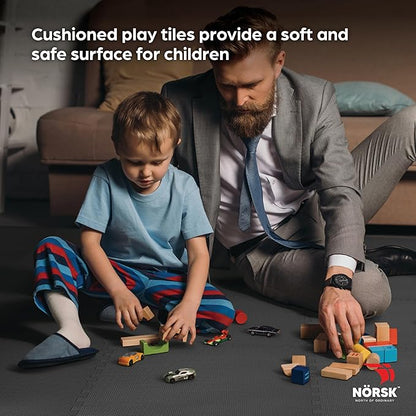 Norsk Multi-Purpose Reversible Floor Mats - EVA Interlocking Foam Tiles (Gray/Black 32 Tiles - 128 sq. Ft. 1/2" Thick)