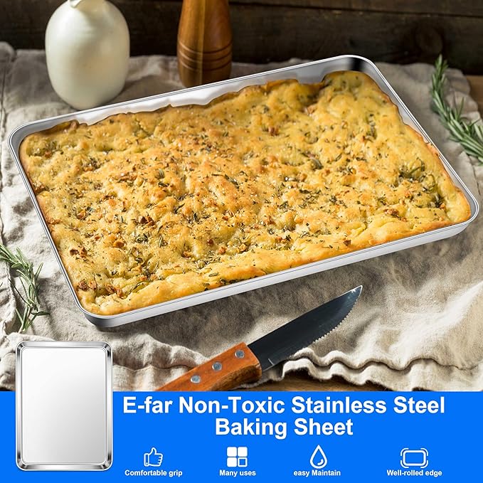 E-far Large Baking Sheets Set of 4, 20”x14” Stainless Steel Cookie Sheet Pans