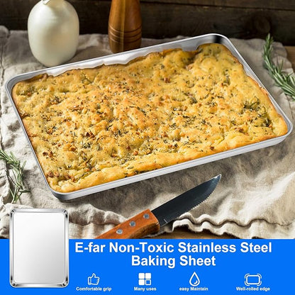 E-far Large Baking Sheets Set of 4, 20”x14” Stainless Steel Cookie Sheet Pans