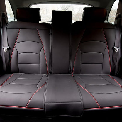 FH Group Back Seat Faux Leather Car Seat Cover - Universal Fit, Rear Seat Covers for Cars with Rear Split Bench, Car Seat Cushions for SUV, Sedan, Van, Black Red Trim