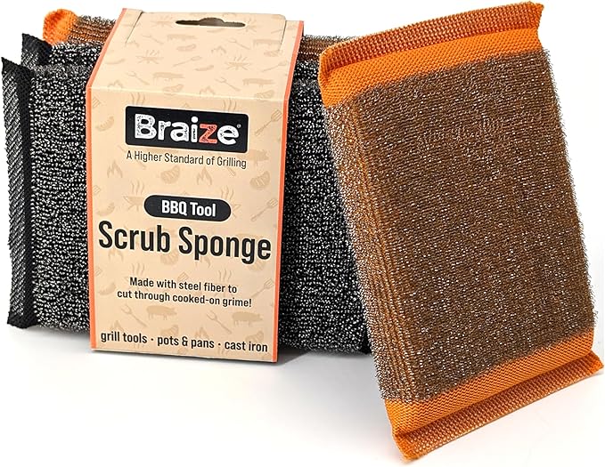 Heavy-Duty Steel Wool Scrubber Sponges 4 Pack – Stainless Steel Cleaning Pads