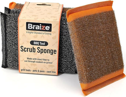 Heavy-Duty Steel Wool Scrubber Sponges 4 Pack – Stainless Steel Cleaning Pads