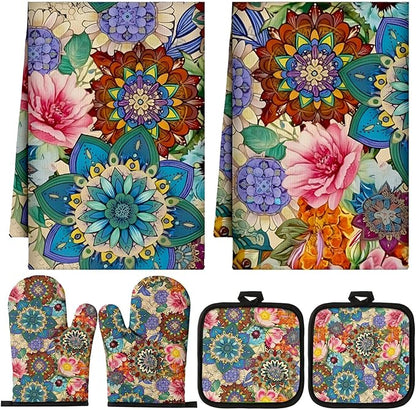 Jingmore 6 Pcs Kitchen Decor Set Accessory Farmhouse Kitchen Towels Pot Holders