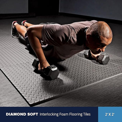 IncStores 1/2 Inch Thick Diamond Soft Foam Flooring Tiles | High-Density Interlocking Foam Tiles for Rugged Style in Your Home Gym, Playroom, and More | Black, 25 Tiles