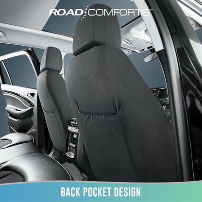 Road Comforts Seat Covers, Premium Leather Car Seat Covers Full Set,Airbag Compatible, Automotive Seat Covers Universal Fit Most Cars,Vans,Truck,SUV, Black