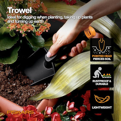 Fiskars Flower Gardening Tool Set with Floral Pruner, Trowel, Cultivator, Garden Gloves, and Ultra-Light Kneeling Cushion for Outdoor Use (5 Piece Kit)