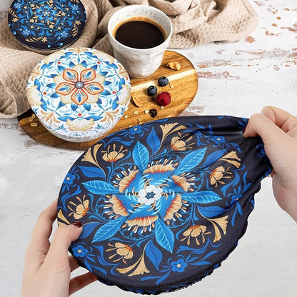 5 Pieces Bowl Covers Reusable, 5 Size Elastic Cloth Bowl Covers