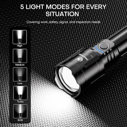 Rechargeable Flashlights High Lumens with Ignition Lens,2000 lumens LED Super Bright Zoomable FlashLight with 5 Mode, IPX6 Waterproof Powerful Tactical Flash light for Home,Gift,Outdoor and Emergency