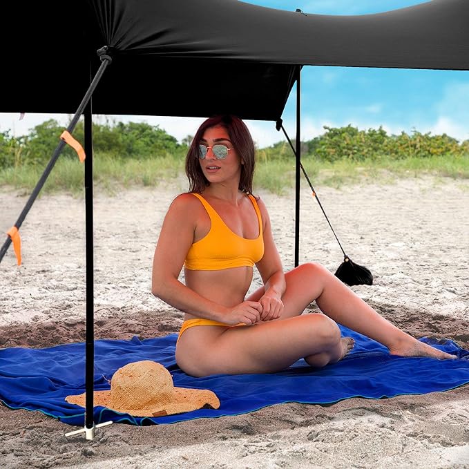 Red Suricata Family Beach Tent & Canopy, UPF50 Sun Shade, 4 Aluminum Poles, Sand Shovel, Medium Portable Sun Shelter (Medium, Black)