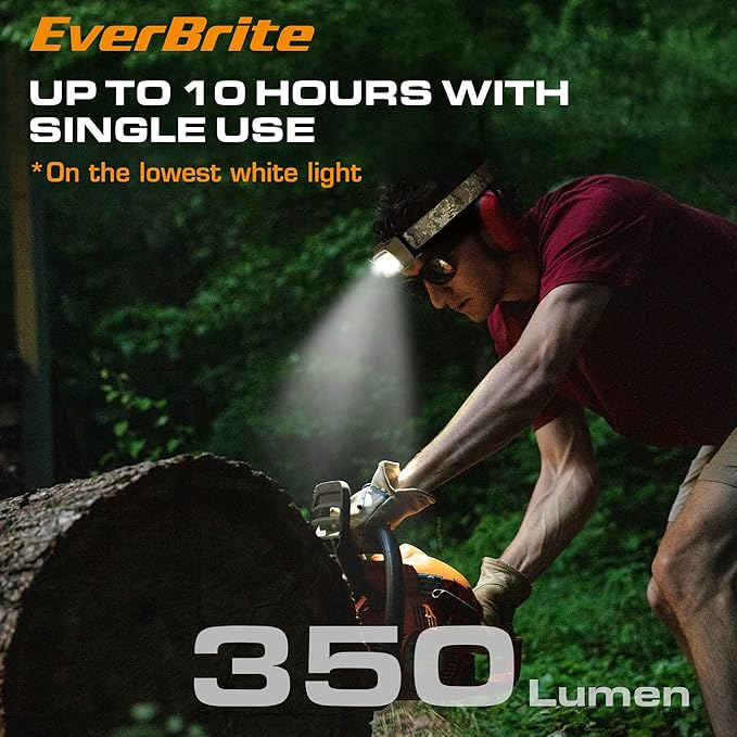 EverBrite Rechargeable Headlamp - 350 Lumens Head Lamp for Adults, 7 Modes with White/Red/Green Light, 30°Adjustable LED Headlight for Camping, Running, Hunting, and Hiking