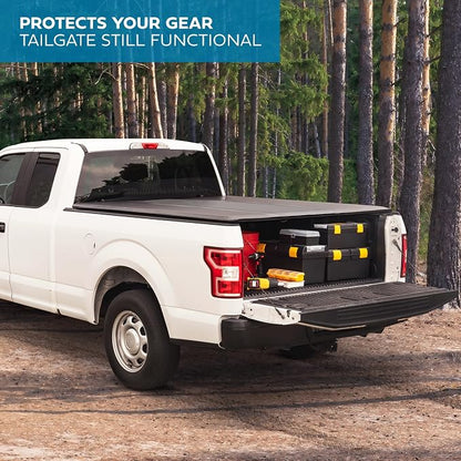 MotorBox Truck Tonneau Cover for Ram 1500 (2002-2023) / Ram 2500 & 3500 (2003-2020) with 6.4 ft Bed Length, All-Weather Retractable Soft Roll-Up Truck Bed Cover with Gray Stripes
