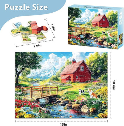 Jeaiciro 100 Piece Puzzles for Kids Ages 4-6 & 8-10, Farm Countryside Jigsaw Puzzle for Kids and Adults Educational Toys Fun Large Pieces Puzzles for Seniors Family Activity Gifts for Kid