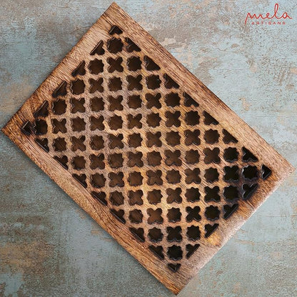 Mela Artisans Wooden Keepsake Box | Medium Burnt Mango Wood Memory & Photo Storage Box with Hinged Lid | Decorative Storage Box | Extra Large | 10.5x7.5x4 Inch