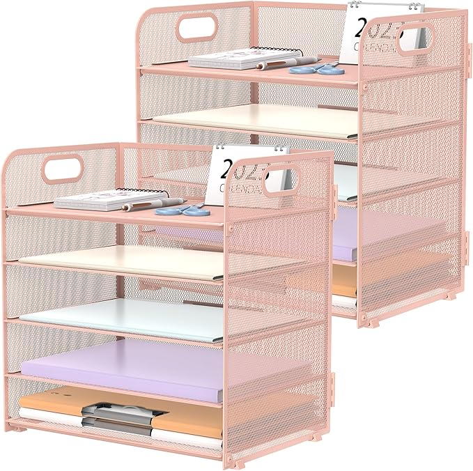 2 Pack 5-Tier Pink Desk Organizer