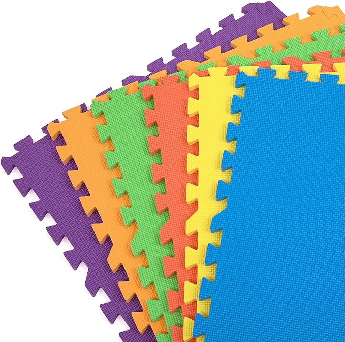 FlooringInc's Rainbow & Natural Harmony Playmat - Kid Safe Foam Floor Tiles with Removable Edges - 2'x2', 1/2" Thick (Rainbow, 36 Tile Pack)