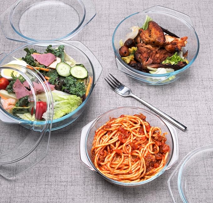 Set of 6 Pieces Round Tempered Glass Casserole Dish