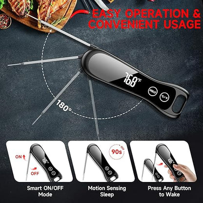 2025 Upgraded Meat Thermometer Digital-1 Second Instant Read Food Thermometer with Large LED Display-IP67 Waterproof Kitchen Thermometer for Grilling and Cooking for Oven, BBQ, Smoker, Candy, Turkey