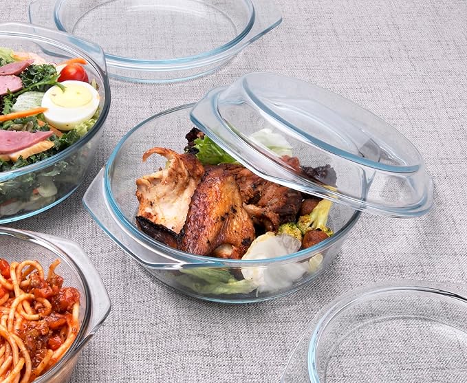 Set of 6 Pieces Round Tempered Glass Casserole Dish