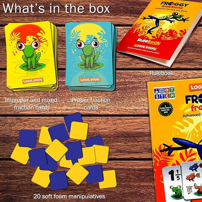 Froggy Fractions Math Games for Fourth Grade and up, 24 Fraction Manipulatives 72 Proper, Improper, and Mixed Fractions Card, Stem Toys for 10 Year Olds and Up
